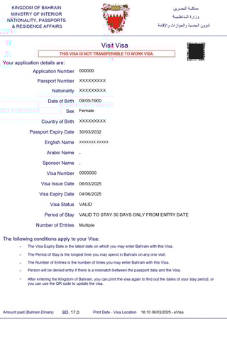 approved Bahrain e-Visa