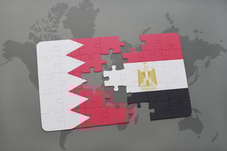 Puzzle with the national flag of bahrain and egypt on a world map background