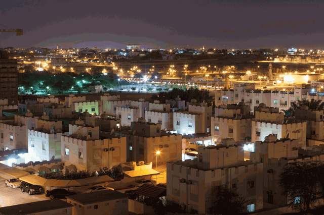 Riffa residential area at night