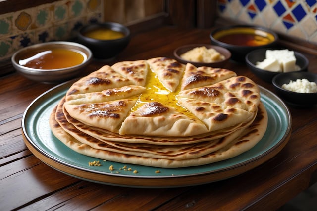 Khachapuri With Honey And Cheese On A Wooden Background