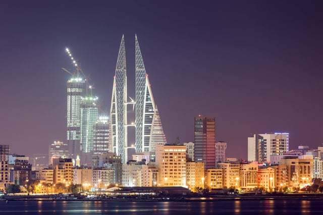 Manama City Skyline Illuminated At Night Bahrain