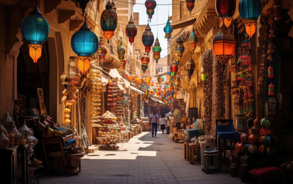 Colourful Lanterns Hanging In Souq