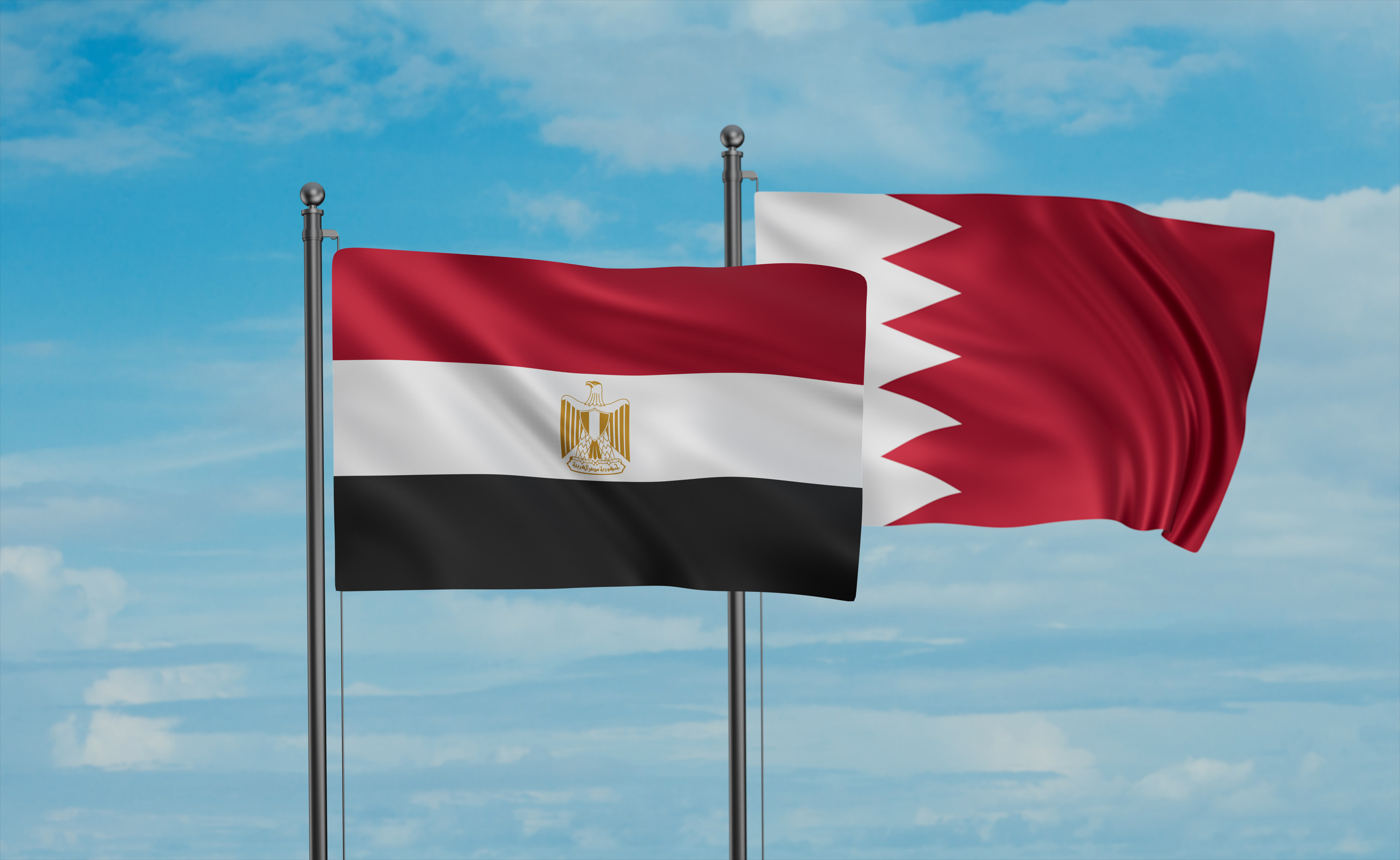 Flags Of Egypt And Bahrain Flying